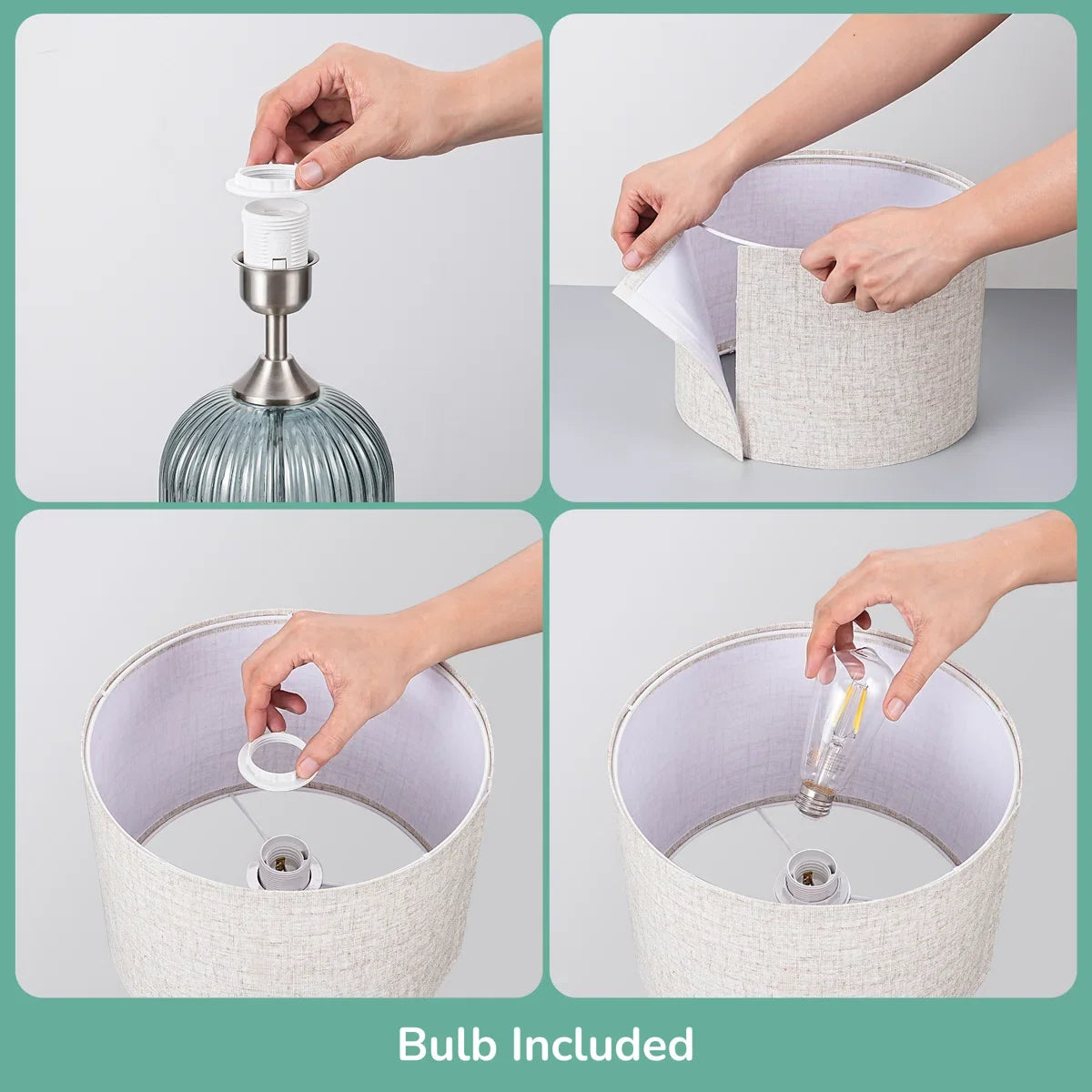Glass Table Lamp with USB Charging Ports and Dimmable Bulb (18.9" )
