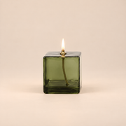 Vintage Green Square Glass Oil Lamp
