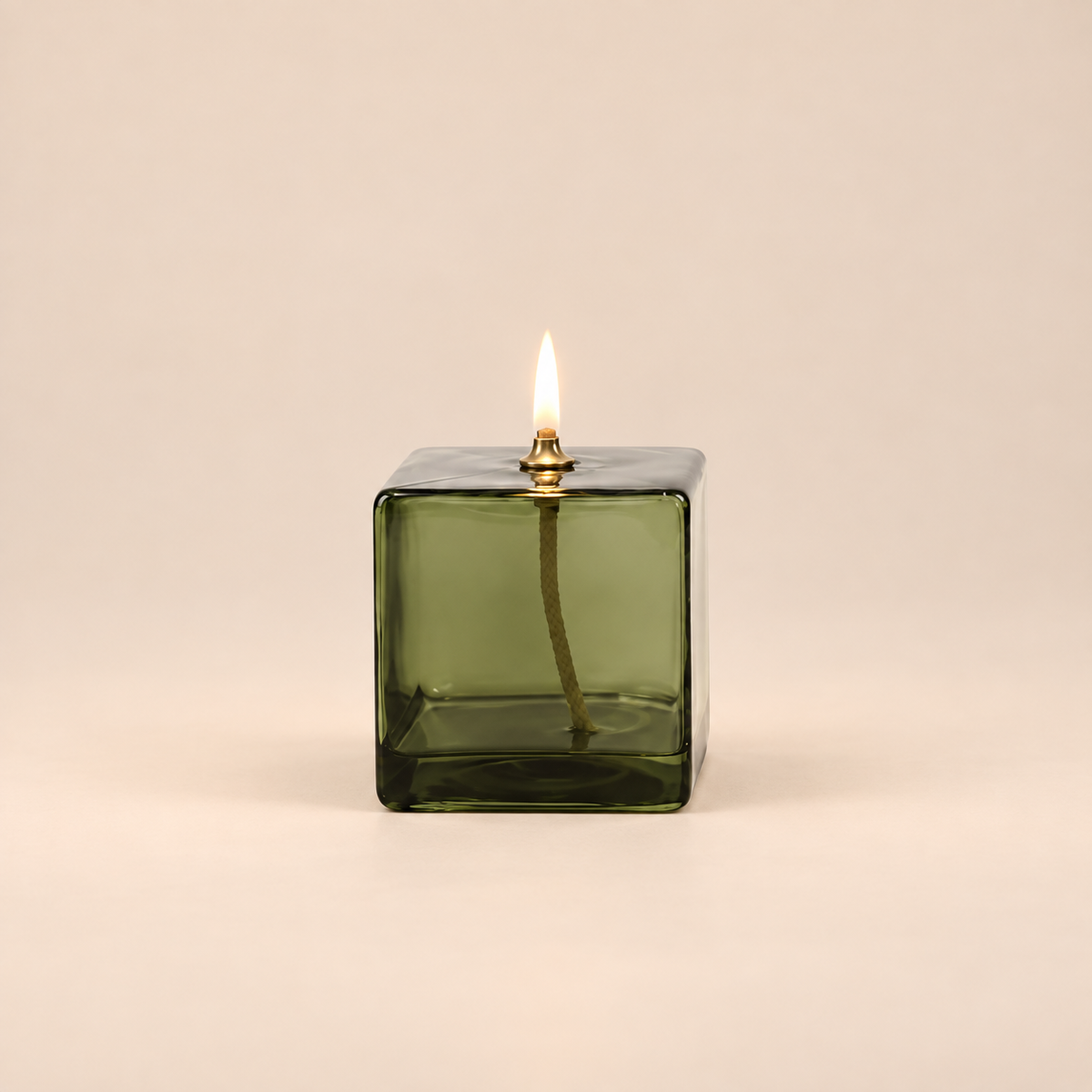 Vintage Green Square Glass Oil Lamp