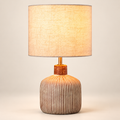 Modern Rustic Ceramic Table Lamp with Textured Base & Linen Drum Shade