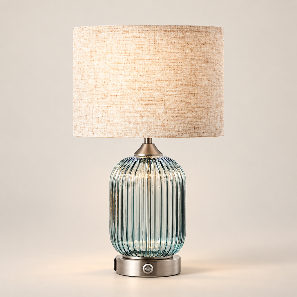 Glass Table Lamp with USB Charging Ports and Dimmable Bulb (18.9" )
