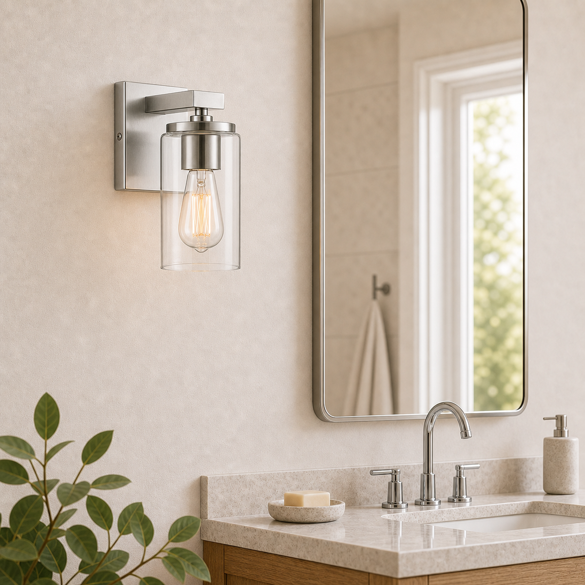 MERIDIAN Bathroom Vanity Light - 1-Light — Splash-Safe Bathroom Mirror Lighting