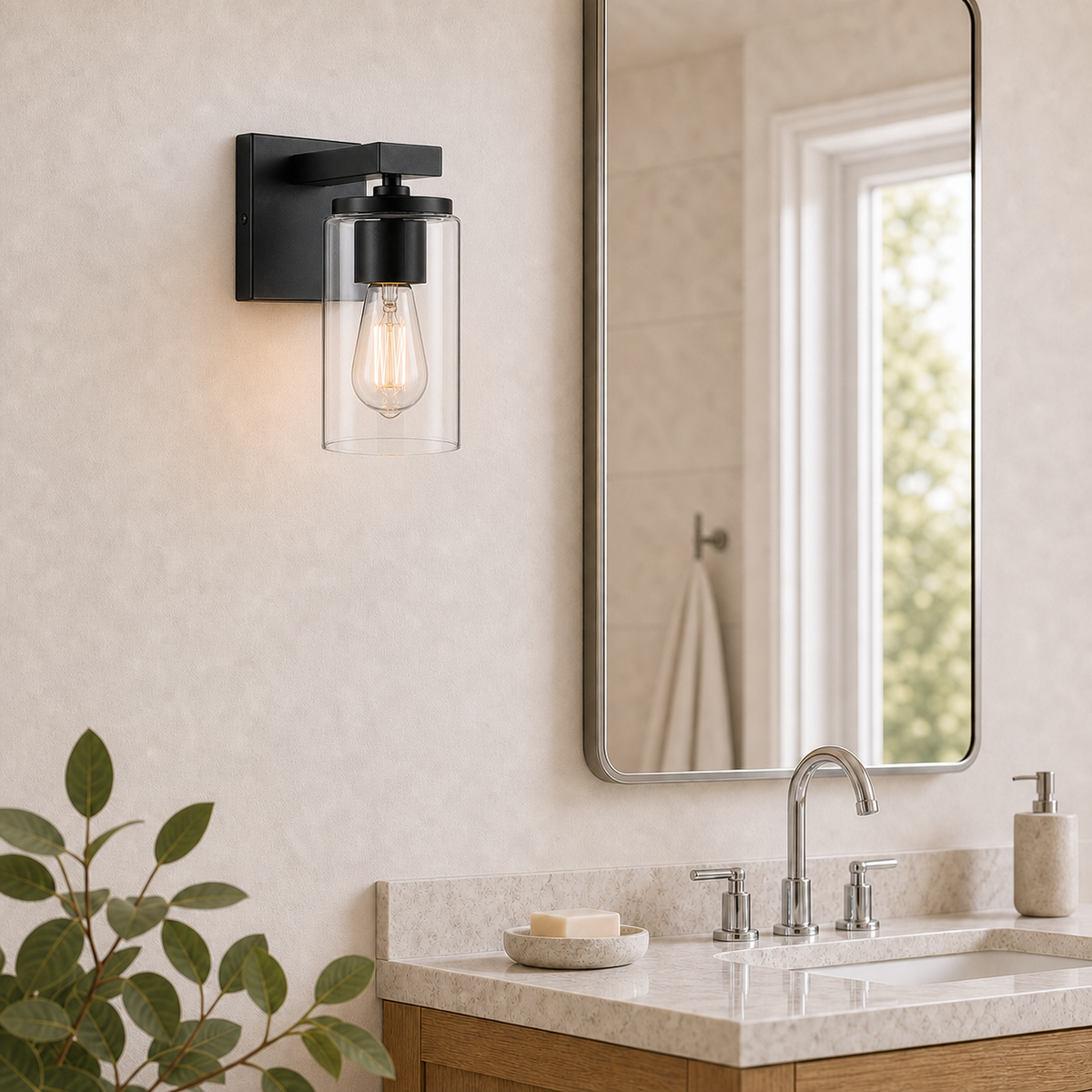 MERIDIAN Bathroom Vanity Light - 1-Light — Splash-Safe Bathroom Mirror Lighting