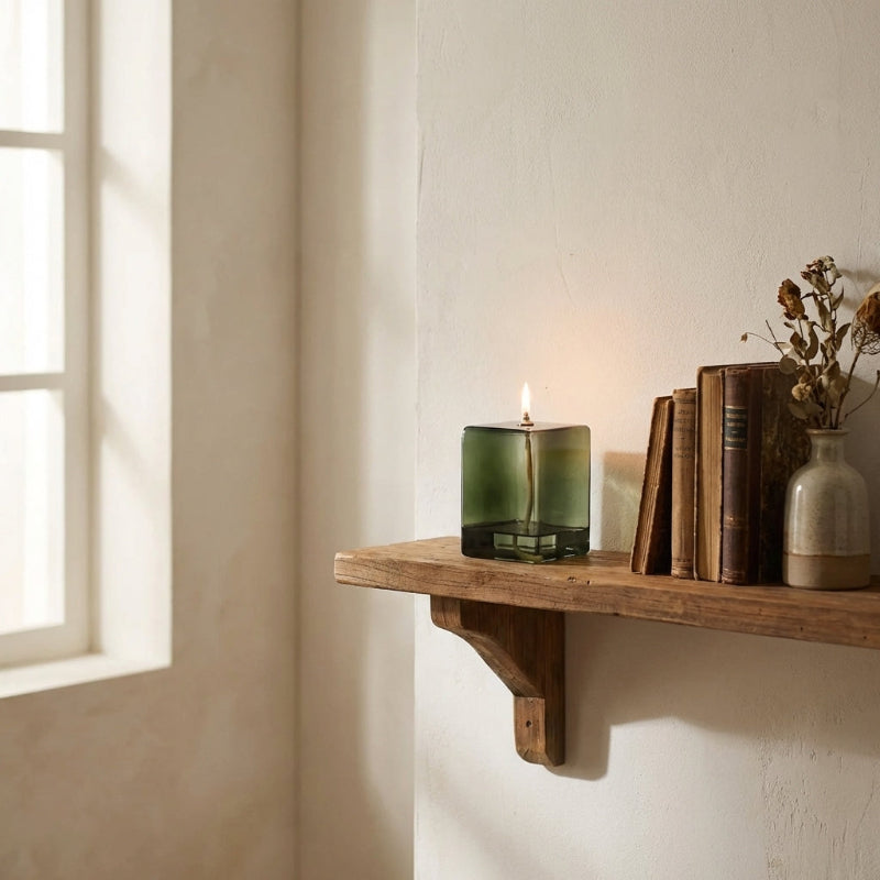 Vintage Green Square Glass Oil Lamp