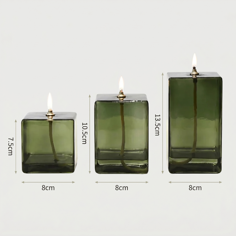 Vintage Green Square Glass Oil Lamp