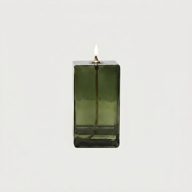 Vintage Green Square Glass Oil Lamp