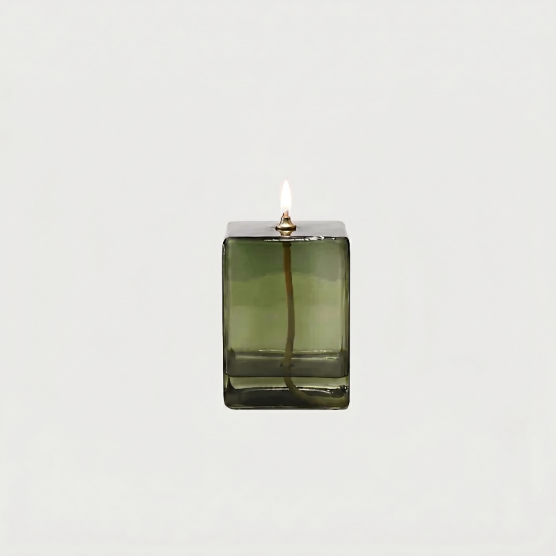 Vintage Green Square Glass Oil Lamp