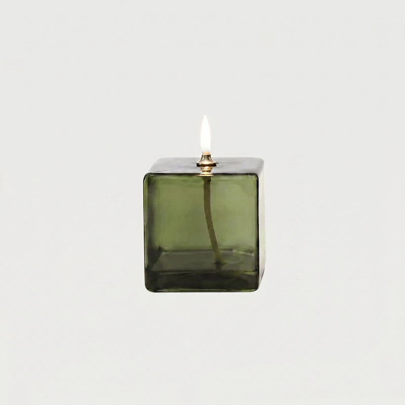 Vintage Green Square Glass Oil Lamp